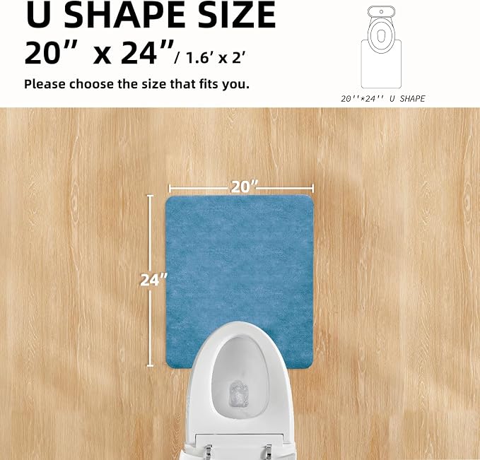 TYUU Toilet Rug, Thin Toilet Rugs U Shaped Washable Non Slip Absorbent Quick Dry Low Pile Toilet Mat, 20"x24" U Shape Denim Blue