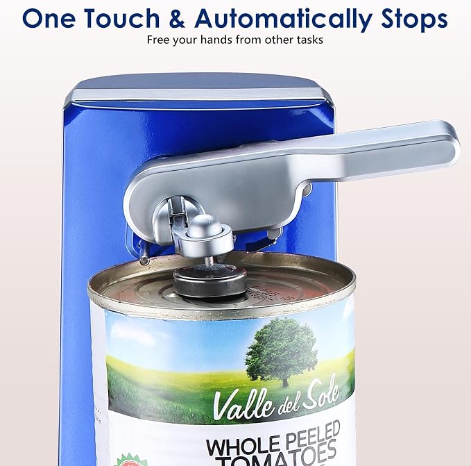 Davivy Electric Can Opener, One Touch Lid Opener, Removable Stainless Steel Cutter and 3-in-1 Design, with Sharpener and Bottle Opener (Blue-ABS)