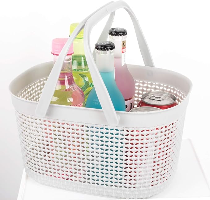 rejomiik Portable Shower Caddy Basket, Plastic Organizer Storage Tote with Handles for Bathroom, College Dorm, Kitchen, Grey