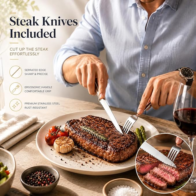 49-Piece Stainless Steel Silverware Set with Cutlery Organizer, Service for 8 with Steak Knives and Kitchen Utensils