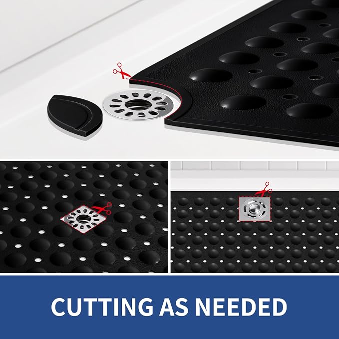 OTHWAY Extra Large Shower Mat 47"x 32", TPE Non Slip Shower Mat for Shower Stall, Inside Walk in Shower Mats with Drain Holes Suction Cups, Anti-Slip for Elderly Kids (Black)