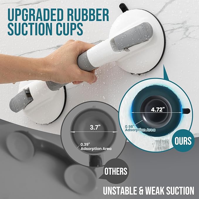 TAILI Grab Bars for Bathtubs and Showers,2 Pack Shower Handles for Elderly Suction,Maximum 330lbs,Shower Grab Bar with Upgraded Rubber Suction Cups,Safety Grip for Senior, No Drilling Removable,Grey