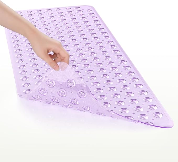 AmazerBath Shower Mat Non Slip 40 x 16 Inches, Shower Stall Mats with Suction Cups and Drain Holes, Non Slip Bath Mat for Tub for Elderly & Kids, Clear Purple