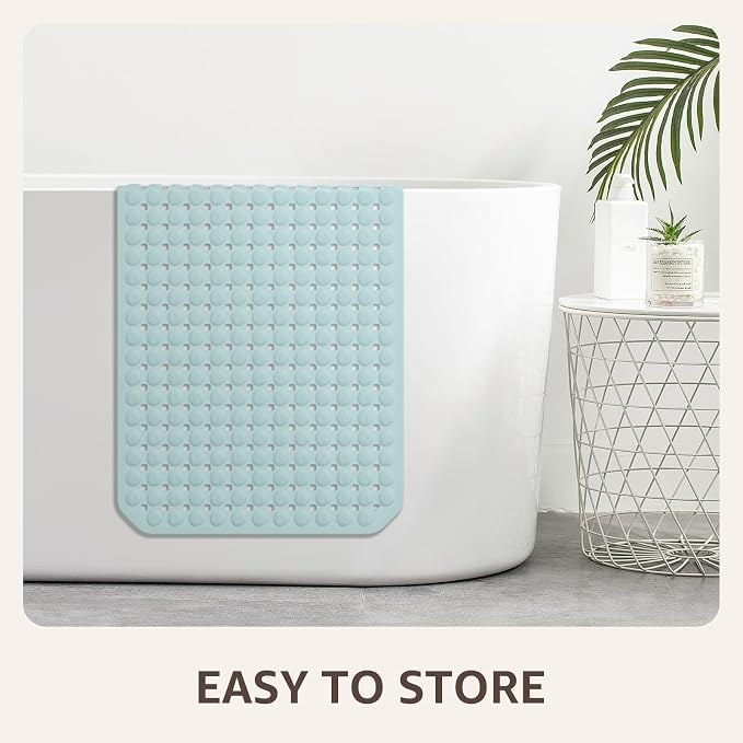 OTHWAY Bath Tub Shower Mat Non Slip, Bathtub Floor Liner Mats for Inside Shower Bathroom, Suction Cups and Drain Holes for Feet Scrubbing, Machine Washable, Soft on Feet, 35x16 Inch, Light Blue