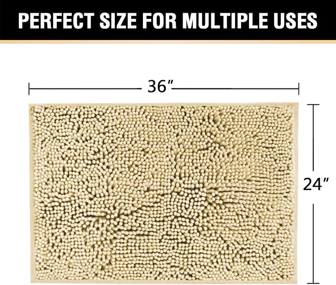 H.VERSAILTEX Bath Mat for Bathroom Non Slip Luxury Chenille Ultra Soft Bath Rugs 24x36 Absorbent Non Skid Shaggy Rugs Washable Dry Fast Plush Area Carpet Mats for Indoor, Bath Room, Tub - Beige