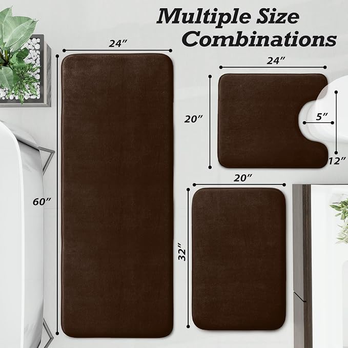 HUXMEYSON Bathroom Rugs Sets 3 Piece, Non-Slip & Quick Dry Bath Mat Set, Ultra Soft Velvet Bath Rugs for Bathroom, Toilet and Shower Floor, Brown