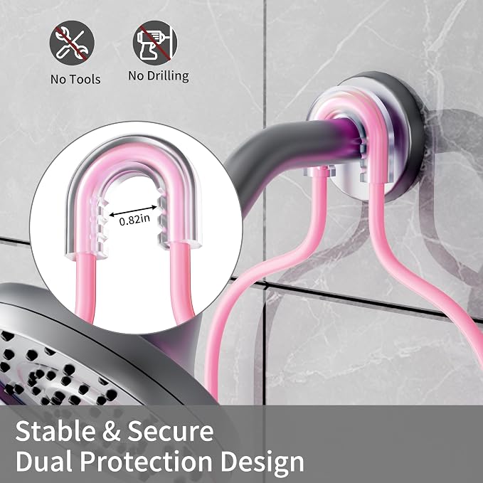 DAOYA Shower Caddy Hanging, Pink Over the Shower Head Caddy with Soap Holder, Bathroom Organizer with Hooks for Razors and Bath Sponges