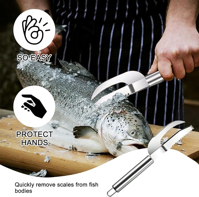 Fish Scales Scraping Tool,Multifunction Stainless Steel Fish Scale Knife Fish Cleaning Kit,3 In 1 Fish Maw Knife,Household Kitchen Fish Scale Tool (1 Pcs) Comes with hooks