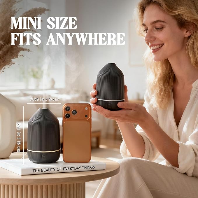 Essential Oil Diffuser, 100ml Aromatherapy Diffuser, Mini Ultrasonic Diffuser for Essential Oil, Home, Office, Cool Mist Humidifier with 7 Led Light, Auto Shut-Off, Black