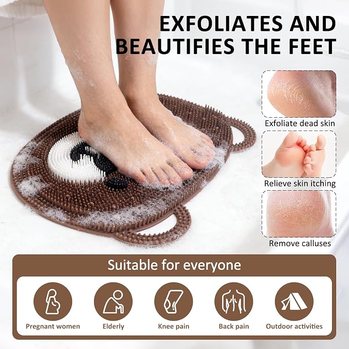 Foot Scrubber for Shower - Silicone Exfoliating Bath Mat with Non-Slip Suction Cups, Dead Skin & Callus Remover for Feet - Men & Women, 14.5" x 11" (Coffee)
