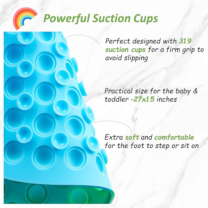 Pop It Bath Mat for Kids – Silicone Push Pop Sensory Toy, CPC Certified Non-Slip Rainbow Bathtub Mat with Suction Cups, Calming Stress Relief for Toddlers (27"x15")