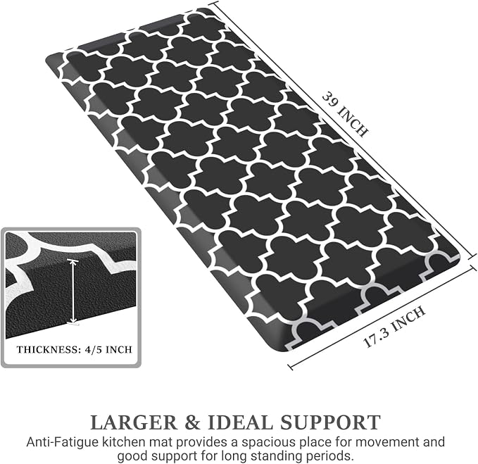 WISELIFE Anti Fatigue Floor Mat - 4/5 Inch Kitchen Mat Non Slip Waterproof Heavy Duty Ergonomic Comfort Mat Durable for Home, Office, Sink, Laundry,(17.3" x 39", Black)