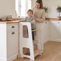 Toddler Tower for Kids, Adjustable Wooden Standing Tower & Kitchen Step Stool, Anti-Tip Montessori Tower with Removable Safety Rails & Non-Slip Steps - Sustainable Reclaimed Wood (White)