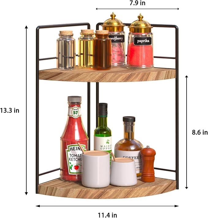 2 Tier Bathroom Counter Organizer,Bathroom Countertop Organizer, Wood Vanity Organizer Corner Shelf,Makeup Tray for Perfume Skincare Bedroom Kitchen Corner (2 Tier,Yellow)