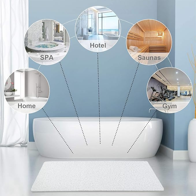 godehone Shower Mats Non Slip Without Suction Cups, PVC Loofah Bathroom Mats, Loofah Mats for Shower and Bathroom, Quick Drying, 23.6× 47.2 Inch, White