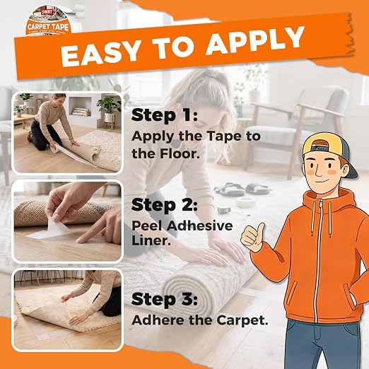 SWRT Carpet Tape Double Sided, 4 in x 30 Yards – Carpet Adhesive for Hardwood Floors, Heavy Duty Anti Slip Rug Grip Tape, Works as Rug Grippers, Residue Free, Wood Safe, Easy Removal for Tile