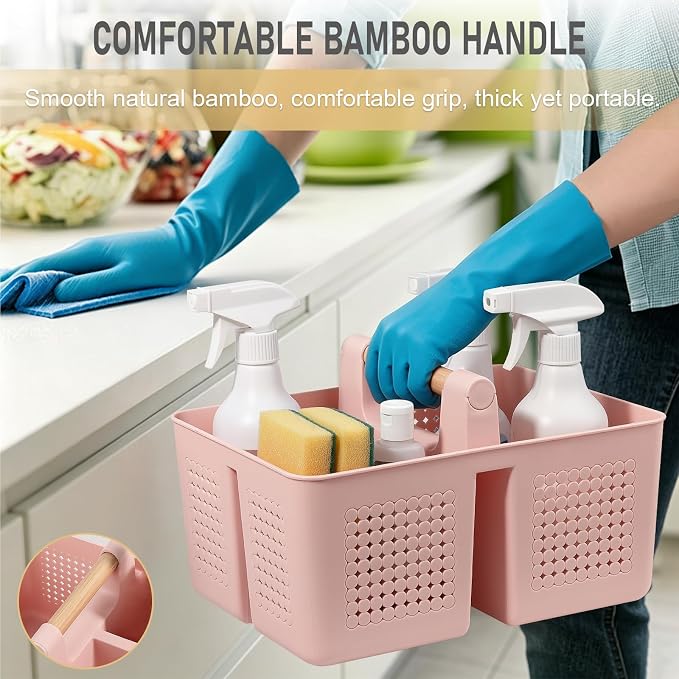 JiatuA Shower Caddy Basket Portable Caddy Organizer with Handle Cleaning Supplies Caddy Plastic Tool Storage for Bathroom Kitchen College Dorm Bedroom, Pink