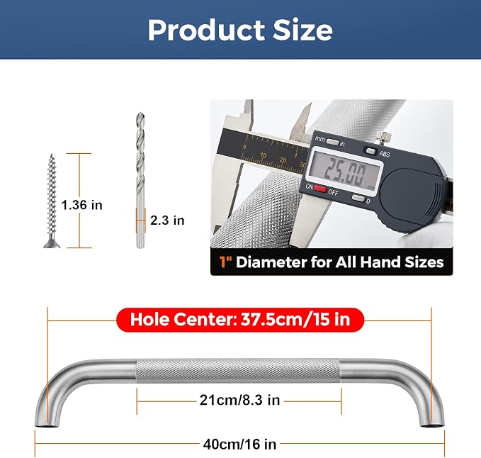 16 Inch Grab Bars for Shower, Stainless Steel Safety Handicap Grab Bars for Bathroom, Anti-Slip Shower Handle, Wall Mounted (2 Pack, Brushed Nickel)