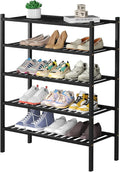 ROMGUAR CRAFT 5 Tier Bamboo Shoe Rack for Closet Free Standing Wood Shoe Shelf for Entryway Small Space Stackable 27"x11"x33" (Black)