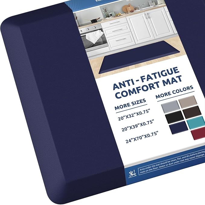 KitchenClouds Kitchen Mat Cushioned Anti Fatigue Rug 20"x39" Water Resistant, Non Slip, Standing and Comfort Desk/Floor Mats for House Sink Office (Blue)