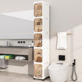 5-Tiers Slim Bathroom Storage Cabinet, Foldable Storage Cabinets,Narrow Bathroom Storage,Movable Bathroom Storage Organizer for Small Spaces,Bathroom,Kitchen,Laundry, Beige