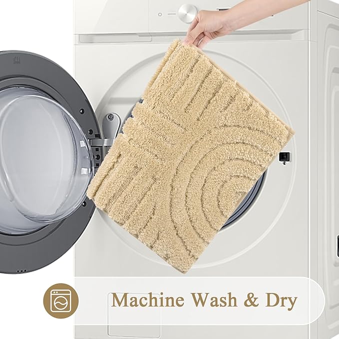 SHACOS Boho Bathroom Rugs 24"x36" Extra Soft Absorbent Microfiber Bath Mats Home Decor Non Slip Bath Rugs Machine Washable Shaggy Carpet for Bath Room Floor Shower Bathtub, Beige 2' x 3'