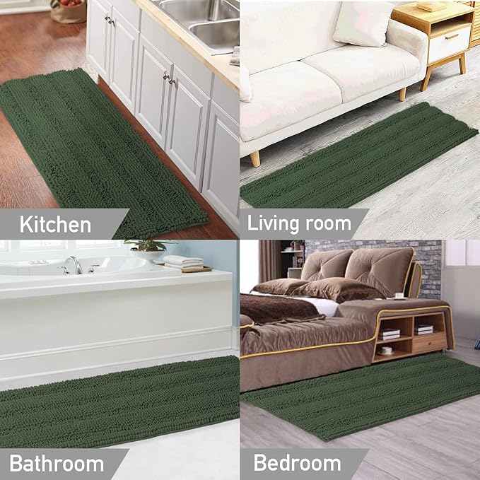 Turquoize Chenille Bath Rugs Shaggy Bathroom Rugs Non Slip Bath Rugs for Bathroom 47 x 17 Bronze Green Bath Rug Extra Soft and Absorbent Area Rug, 47"x 17", Bronze Green