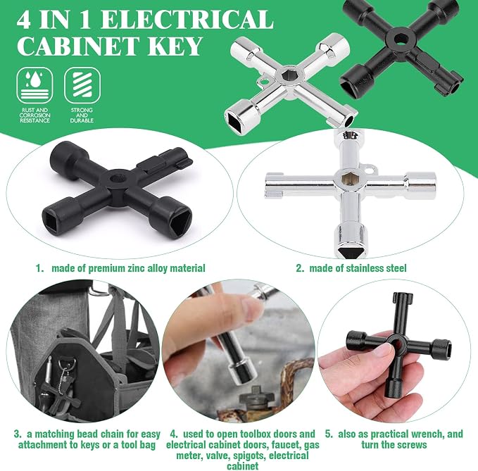 Yuahar 13 Pcs Multi-Functional Utility Key Kit Contains 4-Way Keys, Water Tap Faucet Keys, Sillcock Wrench, Cabinet Spanner Key for Radiators Gas Electric Meter Boxes Garden Hose