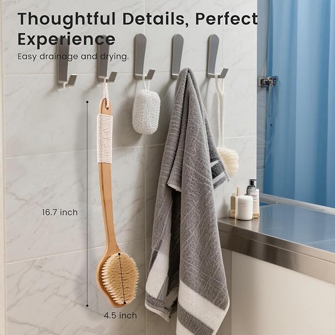 Back Scrubber for Shower，17in Bamboo with Curved Long Handle - Stiff Natural Boar Bristles for Men and Women, Deep Cleansing and Exfoliating, Anti-Slip Grip for Wet or Dry Brushing