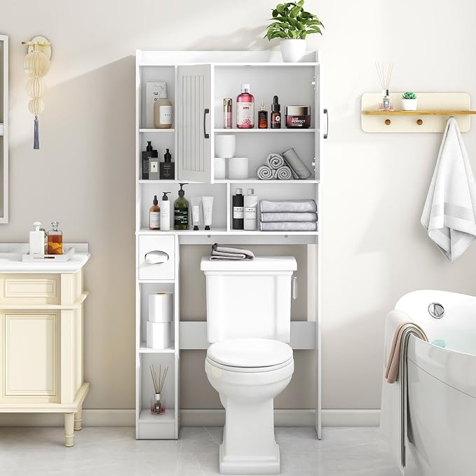 Vabches Over The Toilet Storage Cabinet, Farmhouse Storage Cabinet Over Toilet with Barn Door，Home Space-Saving Toilet Rack, for Bathroom, Restroom, Laundry