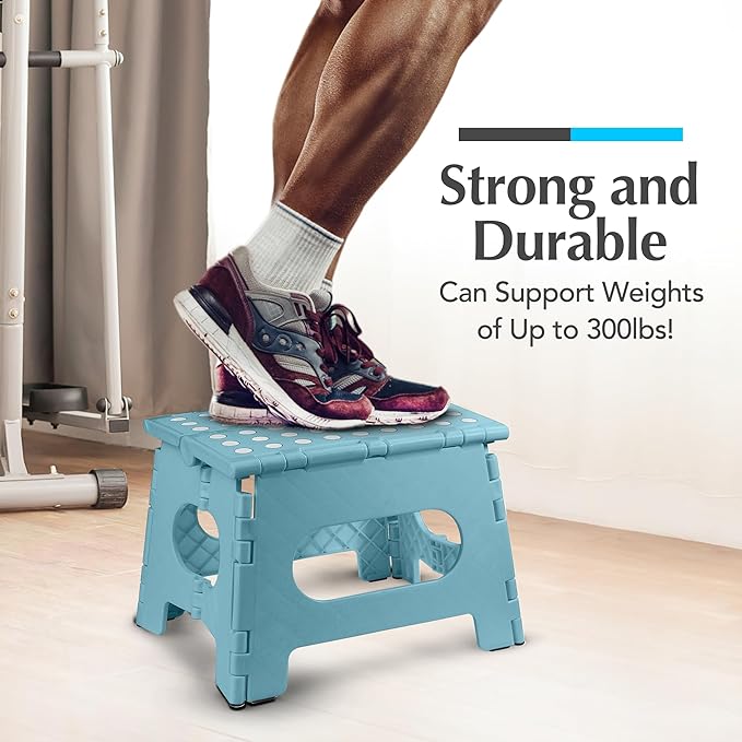 Handy Laundry Folding Lightweight Step Stool - Sturdy Enough to Support Adults - Opens Easy with One Flip - Great for Kitchen, Bathroom or Bedroom (Teal | 2-Pack)