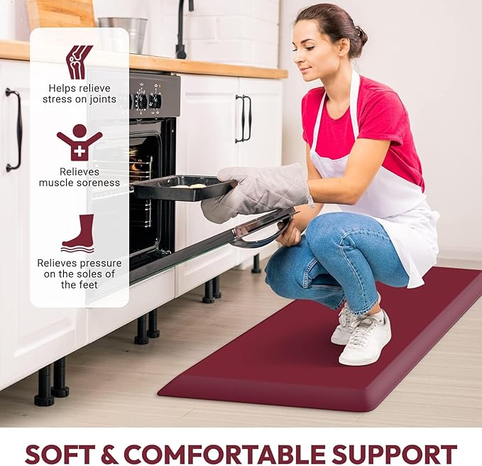4/5 Inch Thick Kitchen Mats for Floor,Home & Kitchen Rug,Anti-Fatigue Mats,Waterproof Non-Slip Kitchen Mats,Comfort Standing Mat for Kitchen,Floor,Office,Sofa (17.3''x24'' Red)