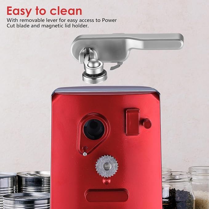 Davivy Electric Operated Can Opener for One Millet Opener, Removable Stainless Steel Cutter and 3-in-1 Design with Knife Sharpener and Bottle Opener (ABS-Red)