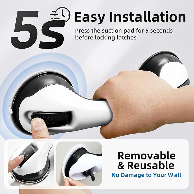Grab Bars for Bathtubs and Showers, Zynuhmo 2 Pack 12 Inch Strong Suction Safety Bathroom Grab Bars for Shower Chair, Handicap Injury Elderly Senior Pregnant Assist Support Shower Handle(White/Black)