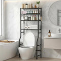 GloTika 4-Tier Over Toilet Storage with Anti-Tilt Safety System - 150lb Total Capacity Metal Bathroom Shelves Including Paper Holder & 4 Hooks, Space Saving Above Commode Organizer (64" H, Black)