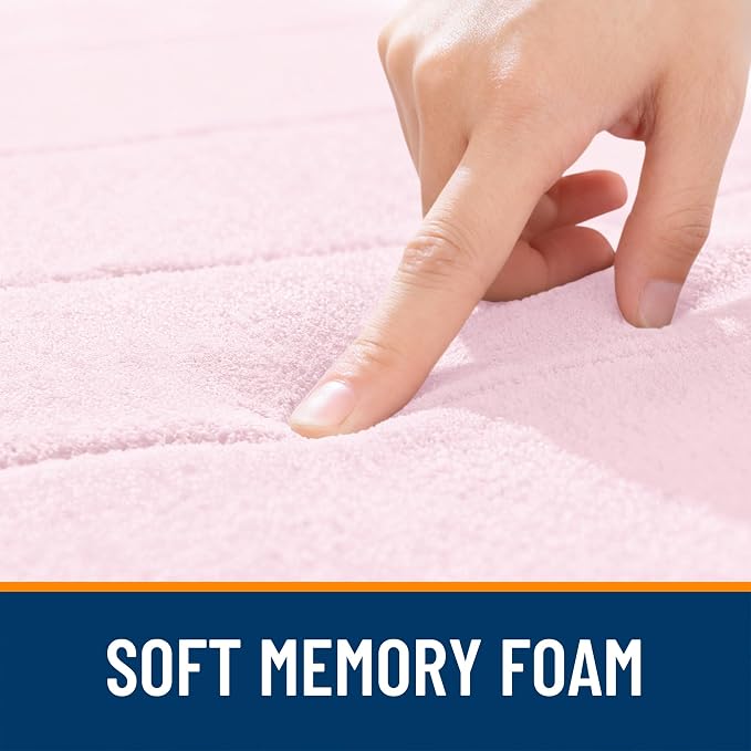 OLANLY Memory Foam Long Bathroom Rugs Runner 59x20, Super Soft Absorbent Bath Mat, Quick Dry, Machine Washable Shower Floor Rugs, Bathmat Carpet, Bathroom Home Decor Accessories, Pink
