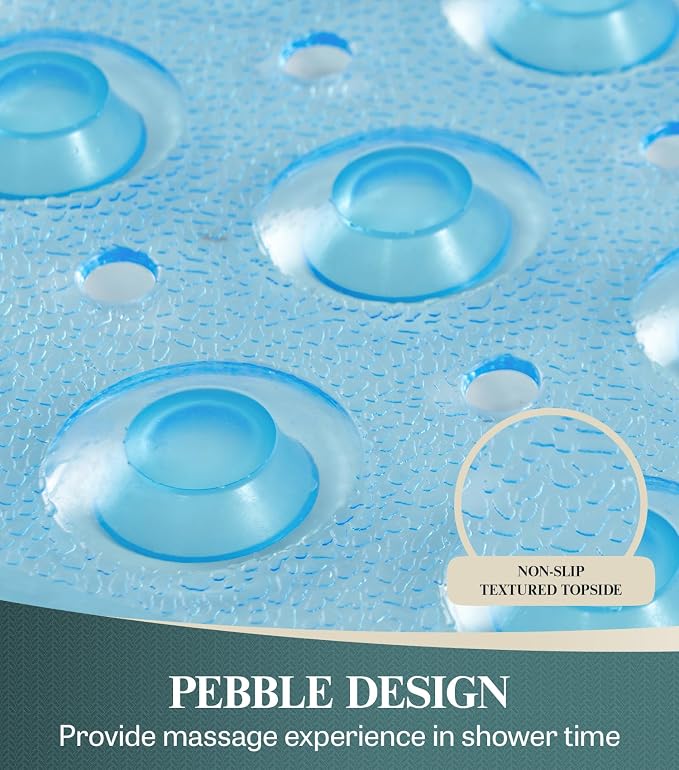 HITSLAM 21x21 Inch Square Shower Mat Non Slip, Anti Slip Bathtub Mat with Strong Suction Cups & Drainage Holes, Machine Washable Bathroom Floor Mat for Inside Shower Stall and Tub, Blue