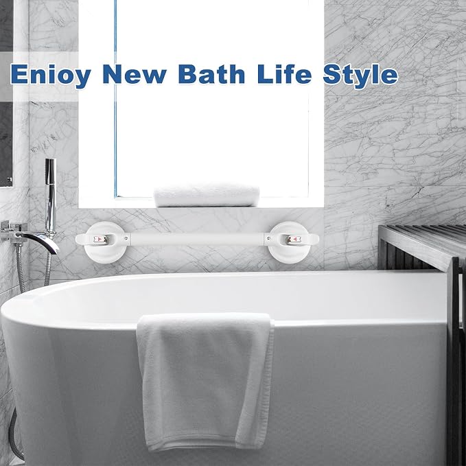 Shower Handle,Shower Handles with Strong Suction Cup Grab Bar,Bathroom Safety Grab Bar for Handicap Elderly Seniors and Disabled,White
