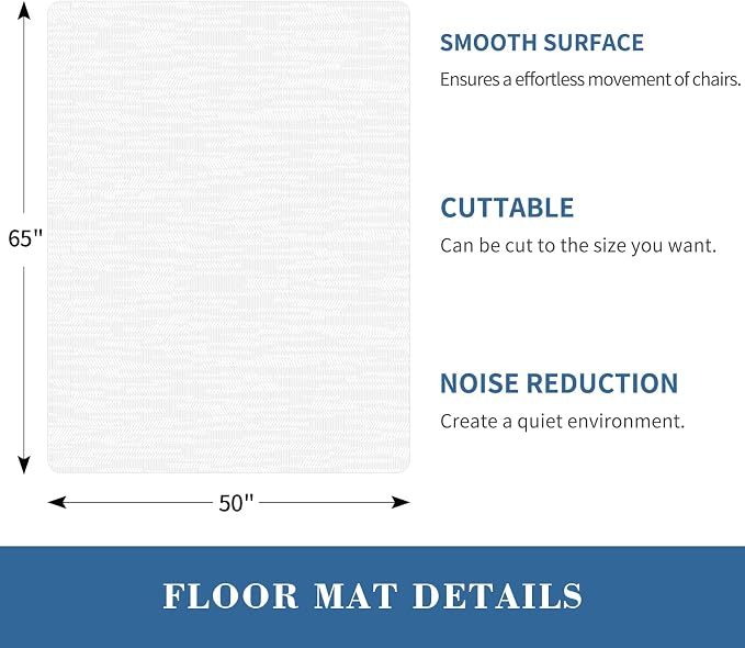 Clear Chair Mat, TYDLE 50" x 65" Large Office Chair Mat for Hard Floor, Vinyl Floor Mat for Gaming Chairs, Slip Resistant Floor Protector Rolling Computer Desk Mat for Hardwood Floor, Clear