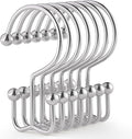 Goowin Shower Curtain Hooks, 12 Pcs Shower Curtain Rings, Durable Rust Proof Silver Shower Curtain Hooks, Shower Rings for Curtain, Double Glide Shower Hooks for Shower Curtain Rods, Chrome
