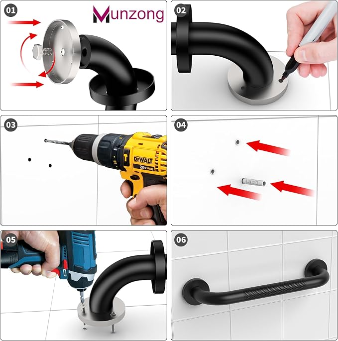 12 Inch Anti Slip Shower Grab Bar, Munzong Oil Rubbed Black Bathroom Grab Bar for Bathtubs and Showers, Knurled Handicap Balance Bar,Safety Hand Rail Support Elderly Senior Assist Bath Handle