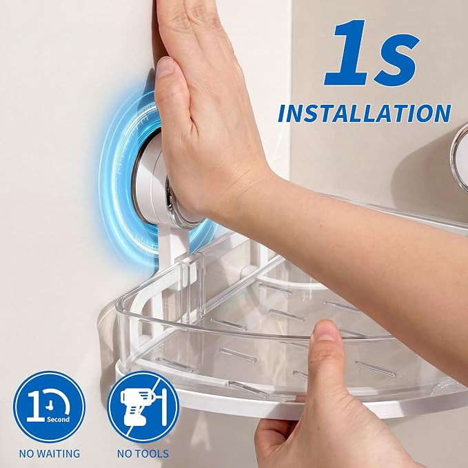 Suction Cup Corner Shower Caddy, Shower Caddy Basket Powerful Suction Bathroom, Waterproof & Rustproof Organizer for Bathroom Storage, No-Drilling Removable- 1 Pack