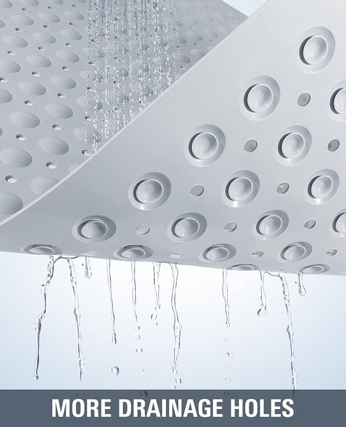 Yolife Extra Large Shower Mat, 34.3" L x 23.3" W TPE Anti Slip Stand Up Shower Mat with Drain Holes and Suction Cups, Large Size Mat More Suitable for Shower Stall, No Odor, Heavy Mat