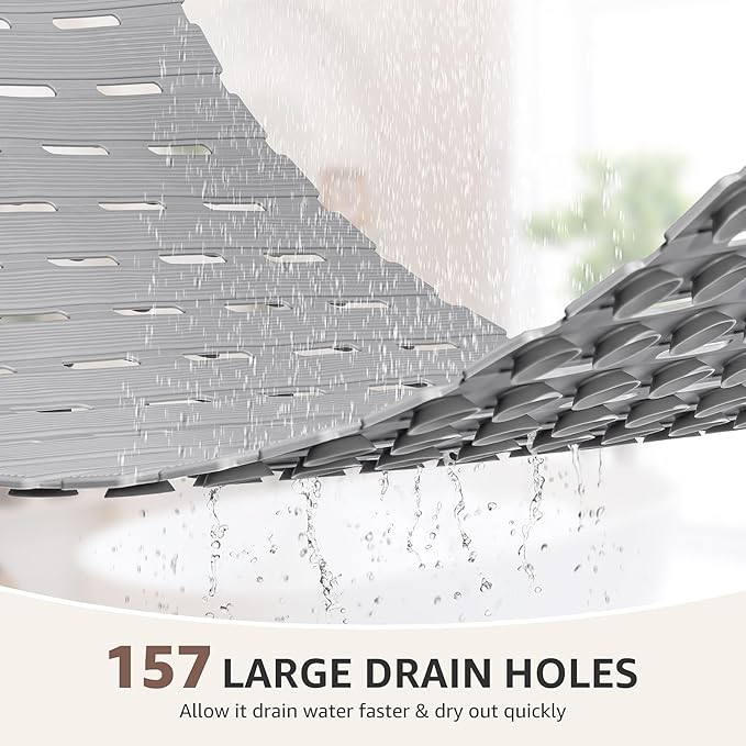 OTHWAY Non Slip Shower Mat, 36.6" x 16.9" Soft Bath Mat for Tub Non Slip, Anti Slip Shower Mat with Suction Cups, Easy to Cut Shower Floor Mat, Machine Washable Bathtub Mat, Light Grey