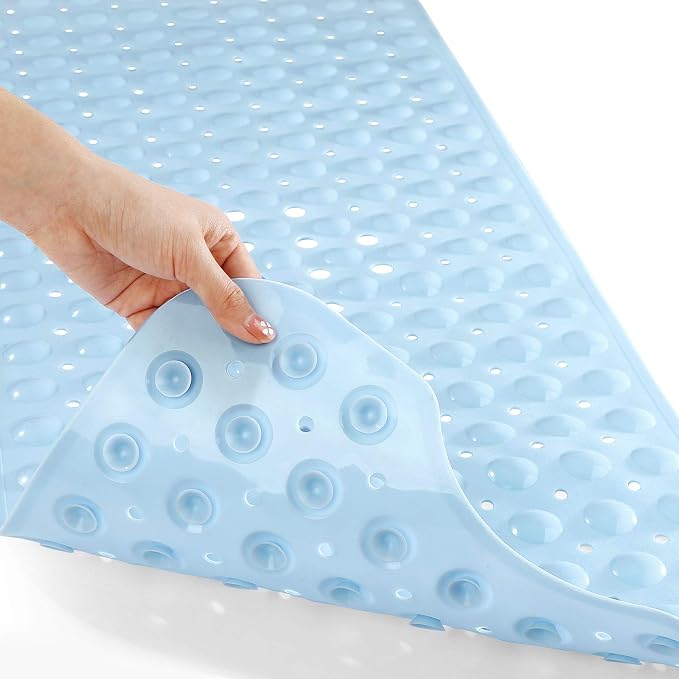 Yimobra Non Slip Bathtub Mat 40 x 16 Inch, Extra Long Shower Mat with Drain Holes, Machine Washable Baby Bath Mats, Strong Suction Cups for Bathroom Floor, Blue
