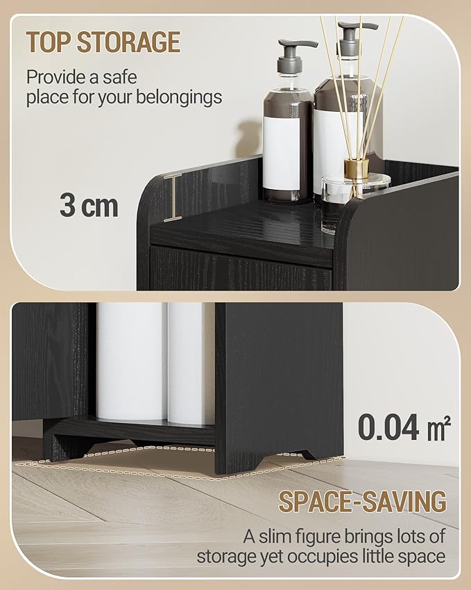Hzuaneri Bathroom Storage Cabinet, Small Corner Floor Cabinet with 2 Doors and Adjustable Shelf, Narrow Toilet Paper Cabinets, Bathroom Organizer for Small Spaces, 7.9" D x 7.9" W x 29.5" H Black