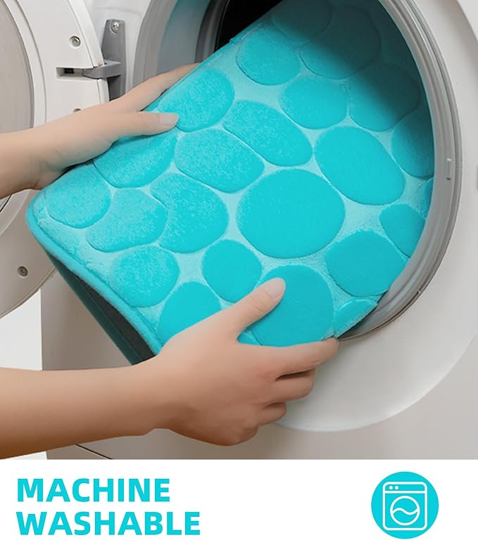 YIHOUSE Memory Foam Runner Rug, Cobblestone Bathroom Runner Rugs Super Water Absorbent Bath Mats for Bathroom Machine Washable Bath Rugs for Hallway Bedroom Laundry Room(20 x 47,Teal)