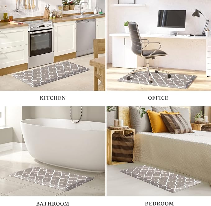 WISELIFE Kitchen Runner Rugs Anti-Fatigue mats - 4/5 Inch Non Slip Waterproof Ergonomic Comfort Mat for Kitchen, Floor Home, Office, Sink, Laundry (17.3"x 39",Khaki)