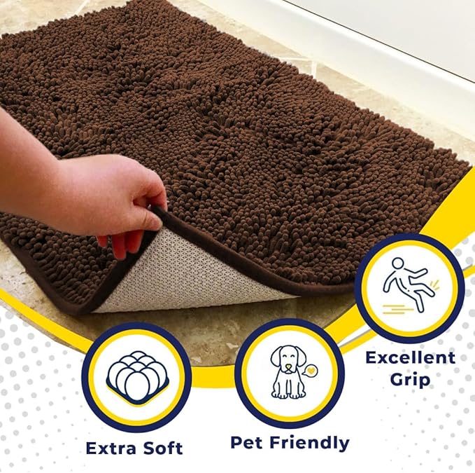 Muddy Mat® | Super Absorbent Door Mat Indoor, Microfiber Quick Dry Chenille Entryway Rug, Non-Slip Front Door Mat, Indoor Mats for Entryway, Machine Washable Pet Rug, Brown 59"x35"