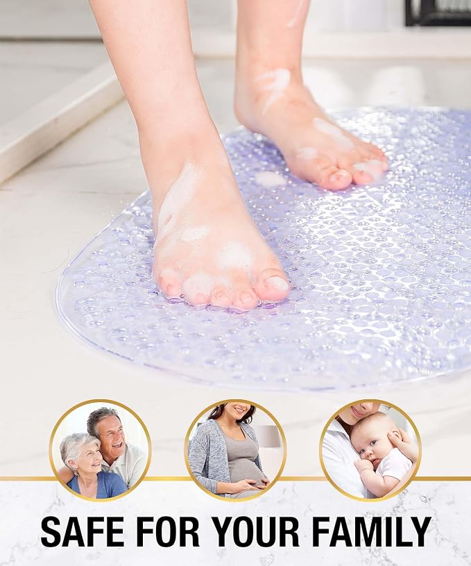 HITSLAM Bathtub Mat Non Slip, 35x16 Inch Bubble Oval Bath Tub Mat for Bathroom, Machine Washable Shower Mat with Suction Cups and Drain Holes, Clear
